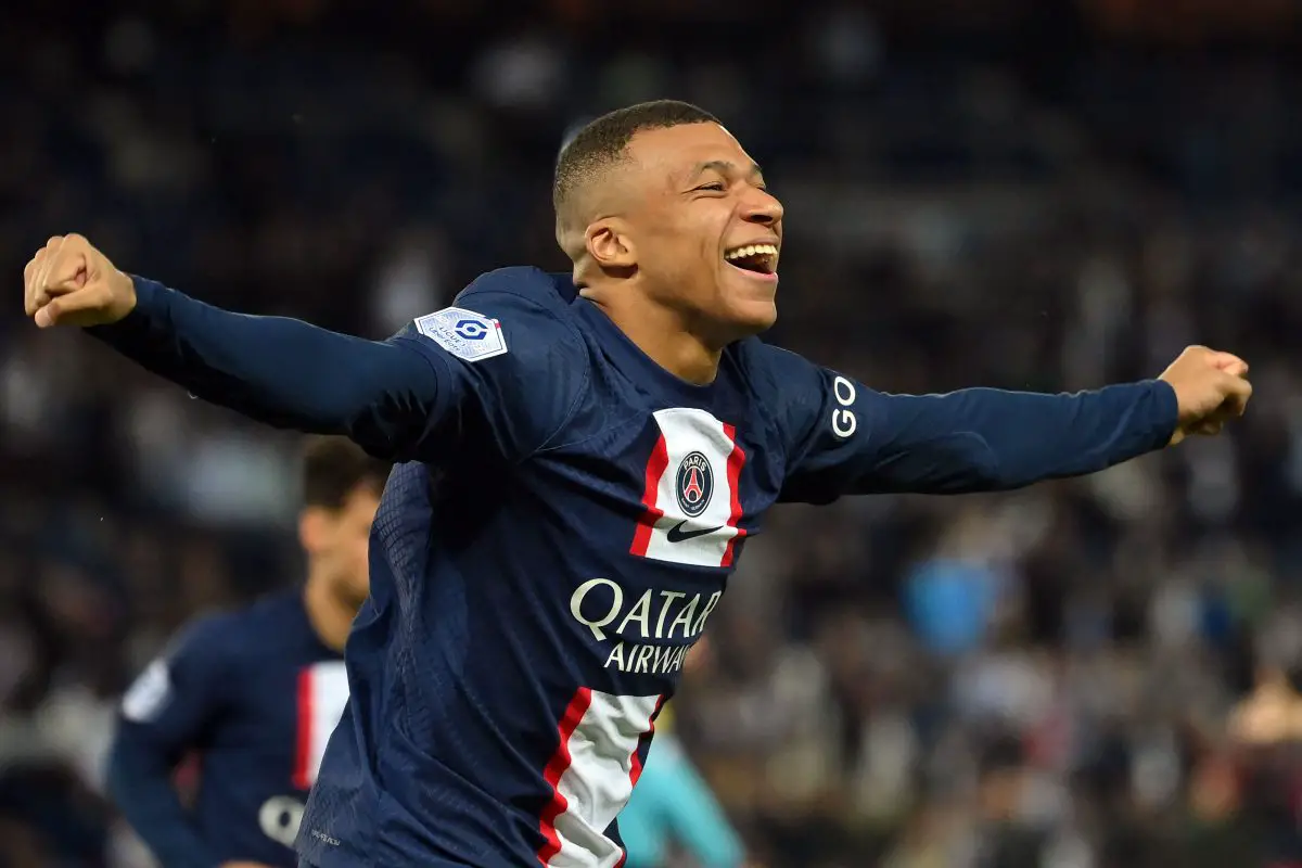 Dwight Yorke said that Manchester United cannot sign PSG forward Kylian Mbappe at the moment.  (Photo by FRANCK FIFE/AFP via Getty Images)