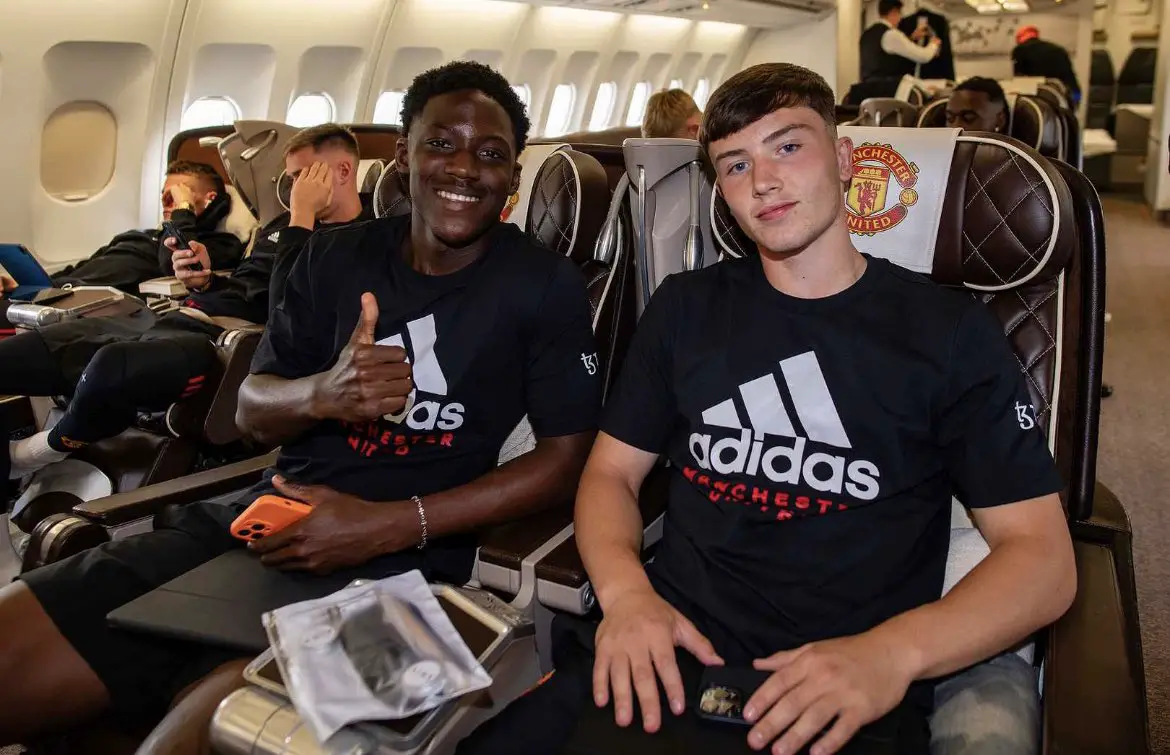 Manchester United Academy duo Kobbie Mainoo and Daniel Gore (Image Credit: Manchester United/ Getty Images)