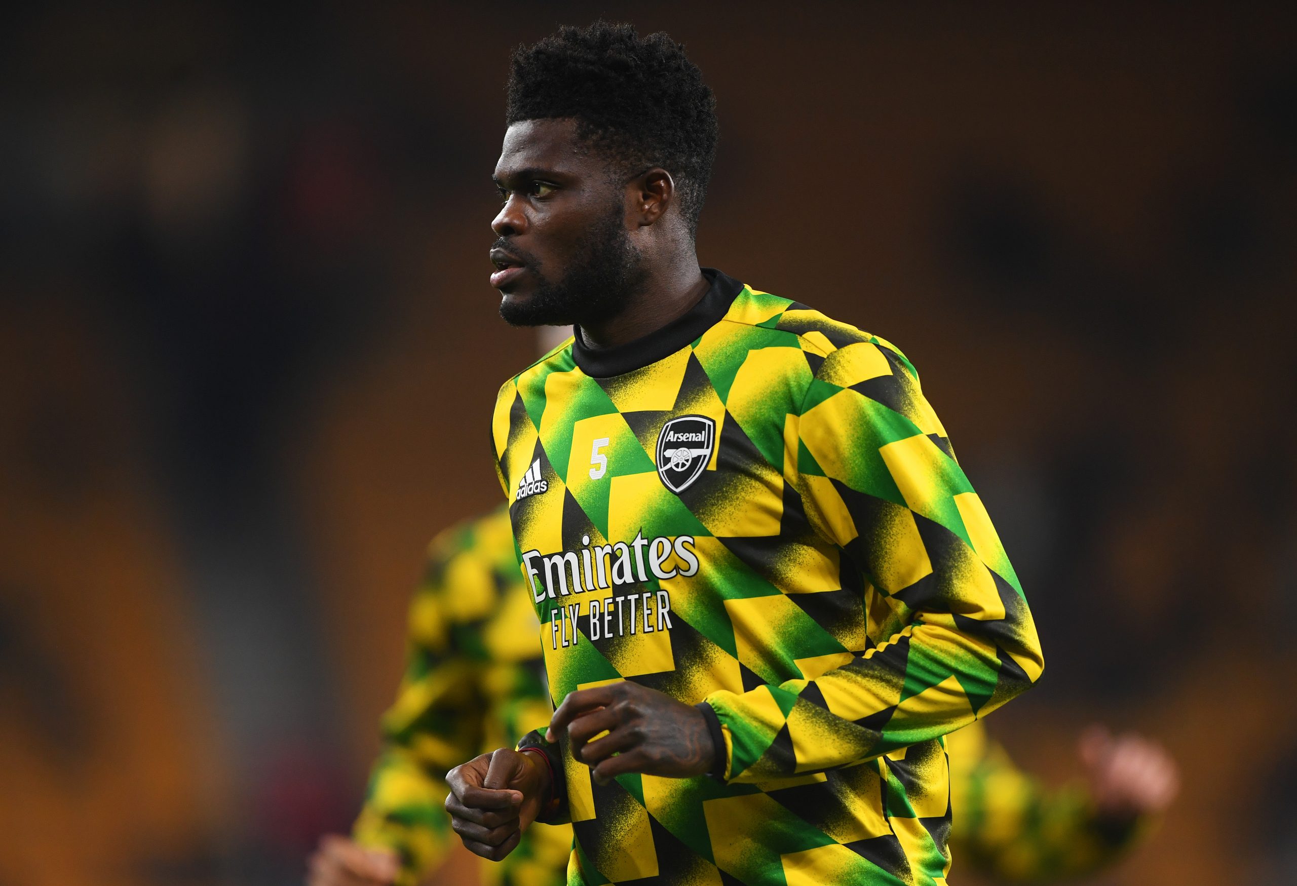 Thomas Partey of Arsenal warms up.