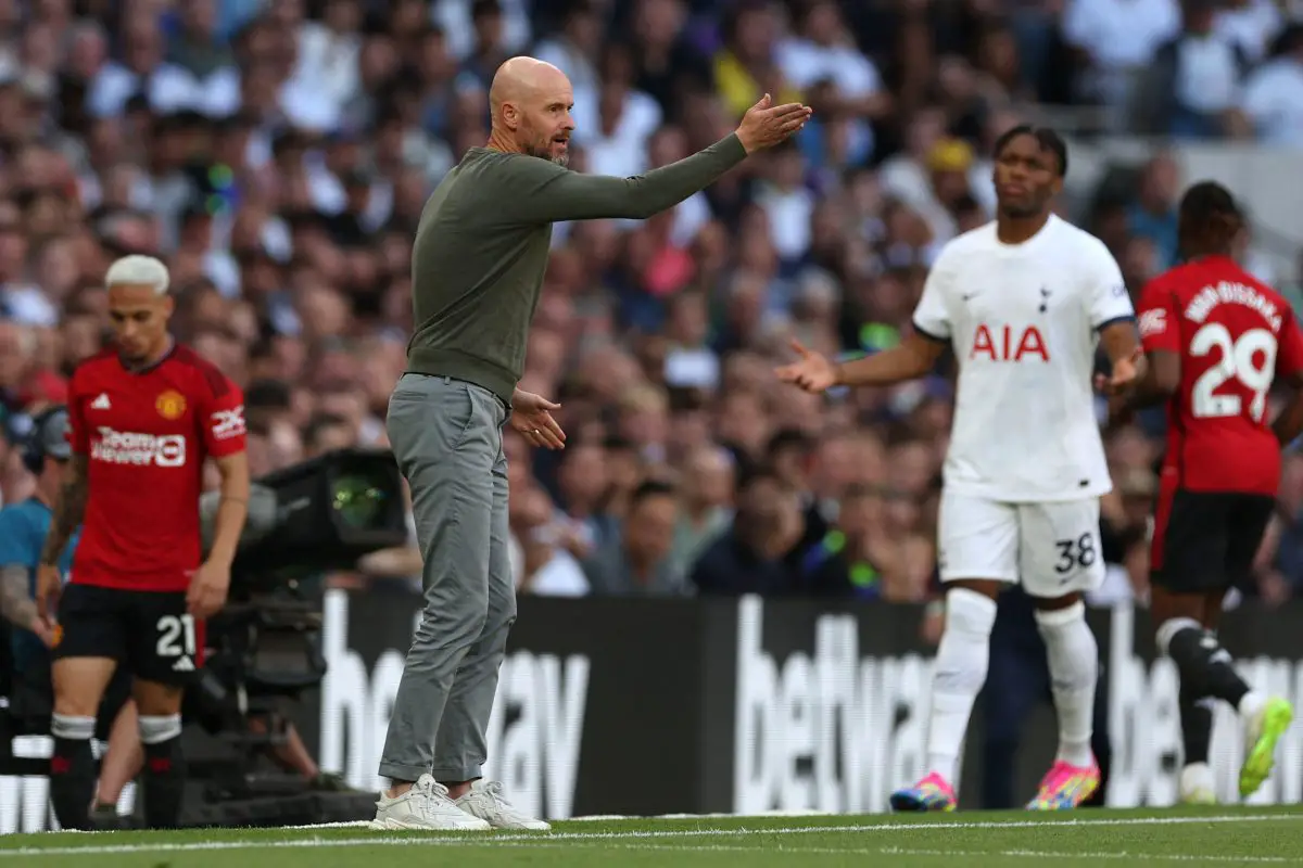 Manchester United's Dutch manager Erik ten Hag has continued to defend his midfielders amid recent struggles (Photo by ADRIAN DENNIS/AFP via Getty Images)
