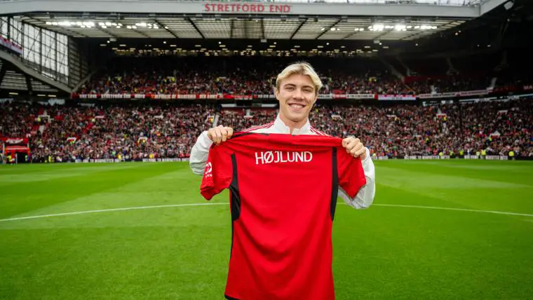 Manchester United forward Rasmus Hojlund is the only striker the club have after Anthony Martial. (Image- Manchester United/Getty Images) 