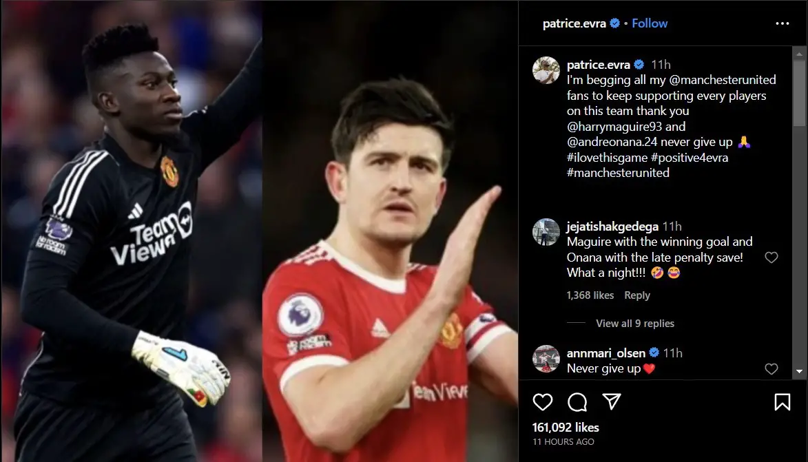 Manchester United legend Patrice Evra begged the fans to back every player in the squad. (Credit: patrice.evra/Instagram)