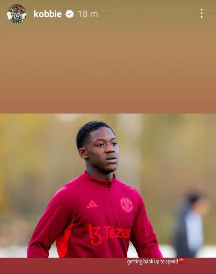 Manchester United midfielder Kobbie Mainoo gave a positive fitness update as he featured in the Youth Champions League game. (Credit: Instagram/@kobbie)