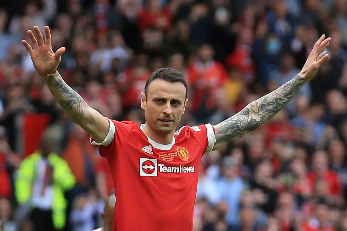 Manchester United's Dimitar Berbatov during the Legends of the North football match between Manchester United Legends and Liverpool Legends. (Photo by LINDSEY PARNABY/AFP via Getty Images)
