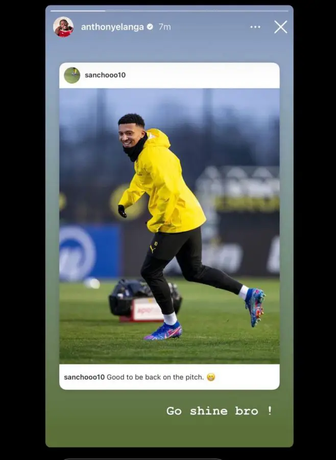 Nottingham Forest and former Manchester United forward Anthony Elanga wished Jadon Sancho after his successful loan deal with Borussia Dortmund. (credit: Instagram/anthonyelanga)