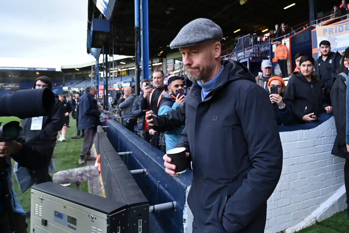 Manchester United's Dutch manager Erik ten Hag walks out to check on the conditions ahead of the Premier League fixture against Luton Town. (Photo by GLYN KIRK/AFP via Getty Images)