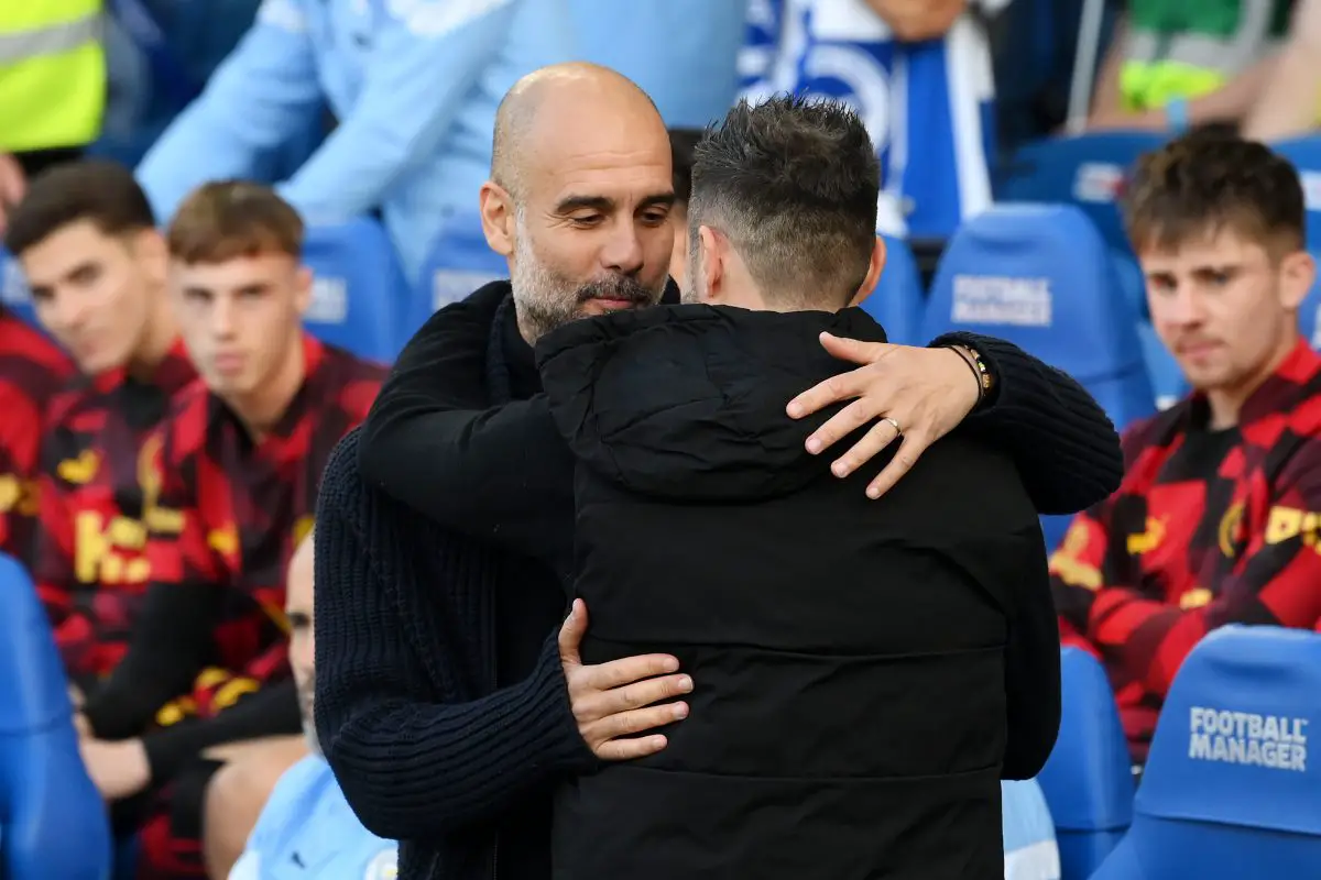Pep Guardiola has backed Roberto De Zerbi to have a bright Managerial future. (Photo by Mike Hewitt/Getty Images)