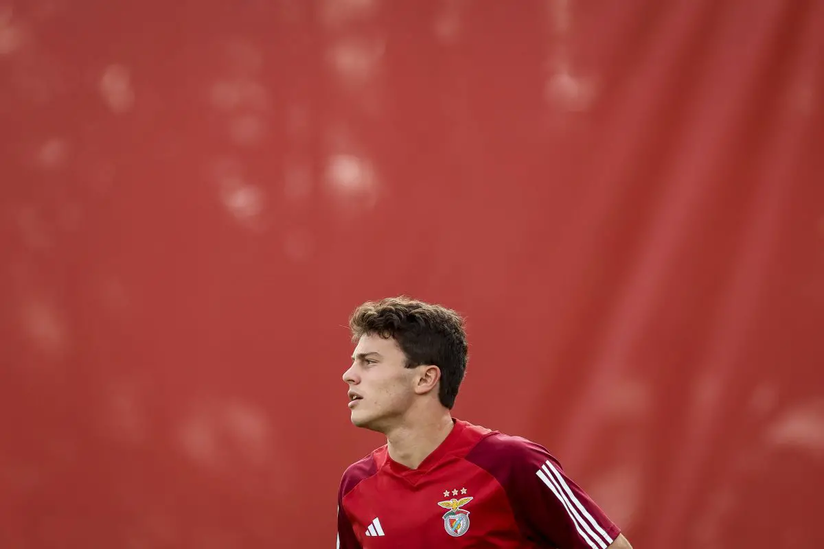 Manchester United are eyeing Benfica's Portuguese midfielder Joao Neves this summer. (Photo by PATRICIA DE MELO MOREIRA / AFP) (Photo by PATRICIA DE MELO MOREIRA/AFP via Getty Images)