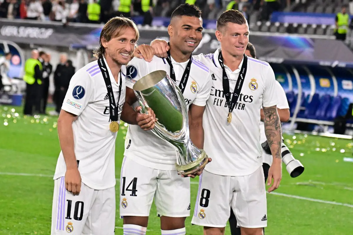 Casemiro picked up a modest 18 trophies with Los Blancos. (Photo by JAVIER SORIANO / AFP) (Photo by JAVIER SORIANO/AFP via Getty Images)