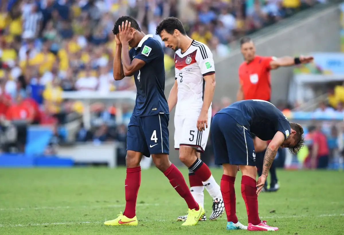 Varane started the 2014 World Cup quarterfinal for France against Germany despite sustaining a head injury in the game before against Nigeria. (Photo by Matthias Hangst/Getty Images)