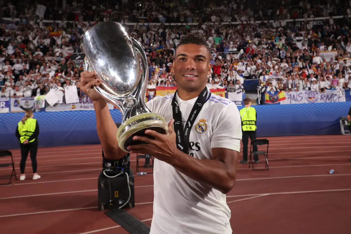Casemiro lifted a modest 18 trophies during his time with Real Madrid. (Photo by Alex Grimm/Getty Images)