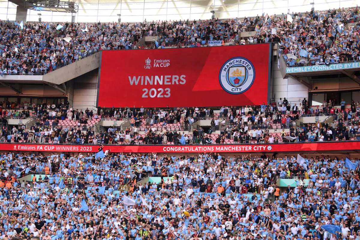 City won the FA Cup final last year by beating United 2-1 (Photo by Mike Hewitt/Getty Images)