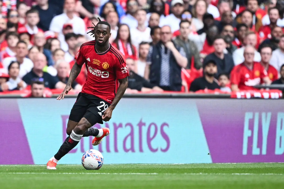 Wan-Bissaka in five seasons at Man United across all competitions: 190 apps, 2 goals, 13 assists. (Photo by JUSTIN TALLIS / AFP) / NOT FOR MARKETING OR ADVERTISING USE / RESTRICTED TO EDITORIAL USE (Photo by JUSTIN TALLIS/AFP via Getty Images)