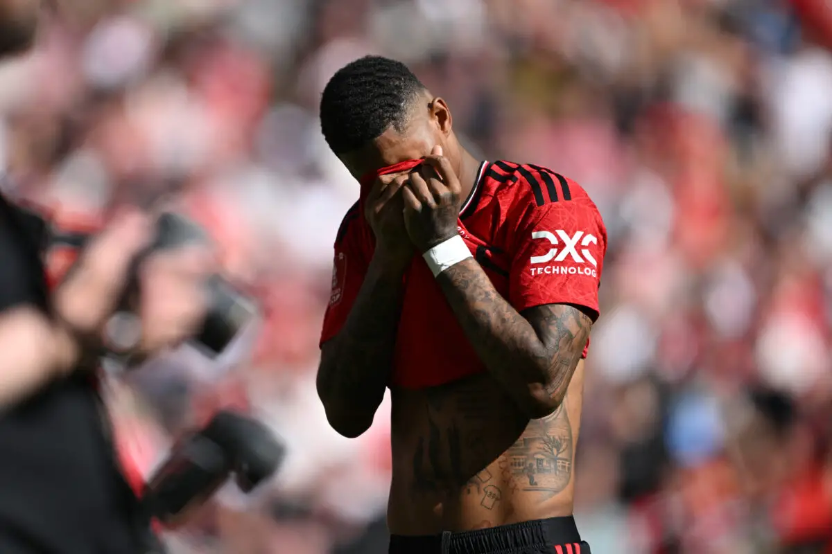 Rashford for Man United in the 2023/24 season across all competitions: 43 games, 8 goals, 5 assists. Photo by Mike Hewitt/Getty Images)