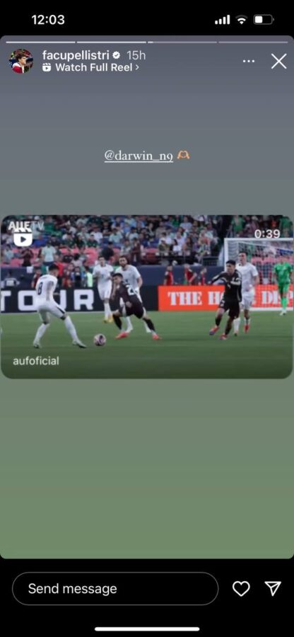 Pellistri lauding Núñez on Instagram