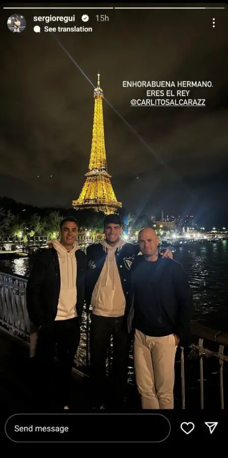 Sergio Reguilón congratulates Carlos Alcaraz on French Open 2024 win. 