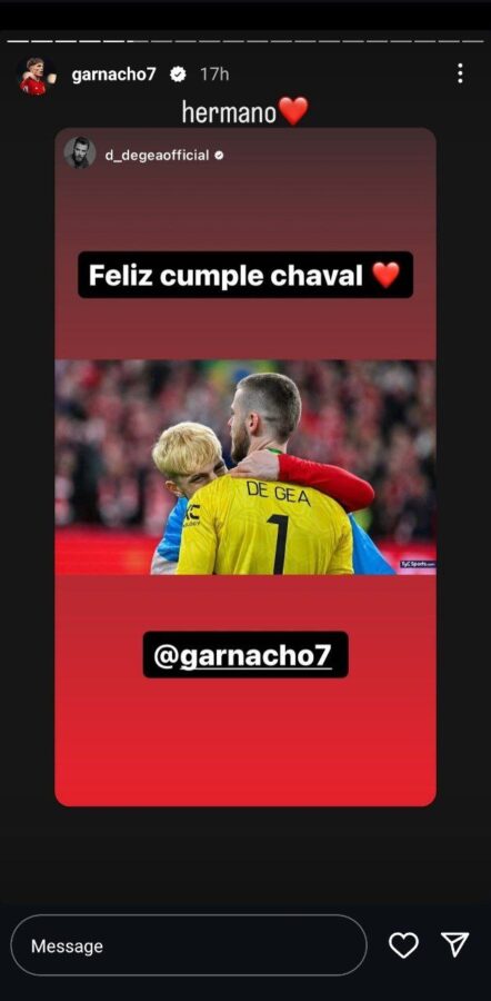 David de Gea wishes Alejandro Garnacho a happy birthday, and the Argentine responds. 