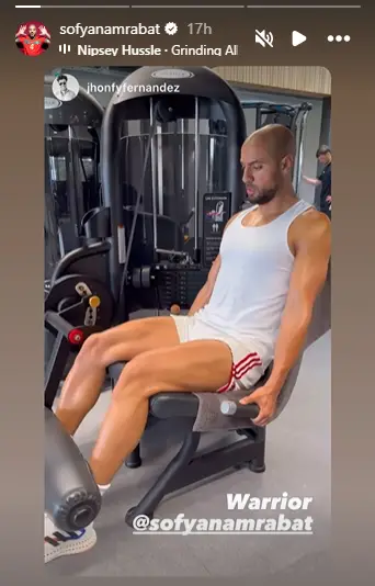 Sofyan Amrabat spotted training in Man United shorts.