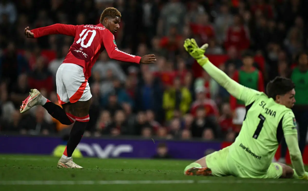 Manchester United's English striker #10 Marcus Rashford (Photo by PAUL ELLIS/AFP via Getty Images)